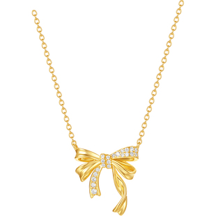 周六福项链女蝴蝶结链坠S925银黄金色新年礼物送女友