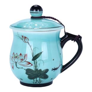 景德镇茶杯陶瓷带盖水杯手绘办公室个人杯青瓷家用喝水杯子礼品杯