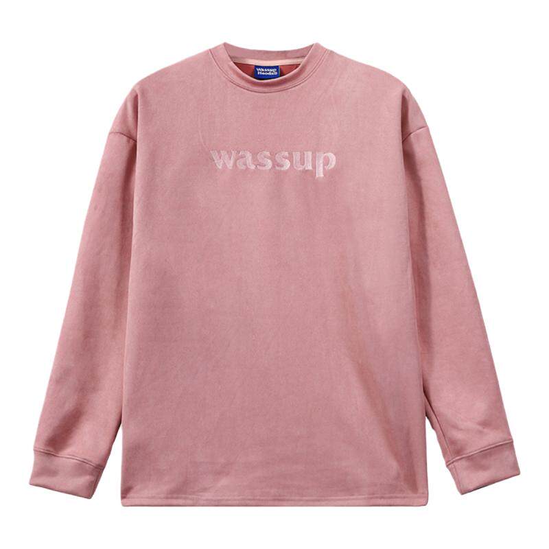 字母刺绣麂皮绒长袖WASSUP