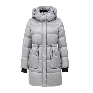 YUNSHUO中长款连帽羽绒服女冬季新款保暖白鸭绒三星安心绒816104