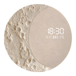 月球电子钟圆形装饰画卧室玄关发光灯万年历时钟挂画餐厅钟表壁画