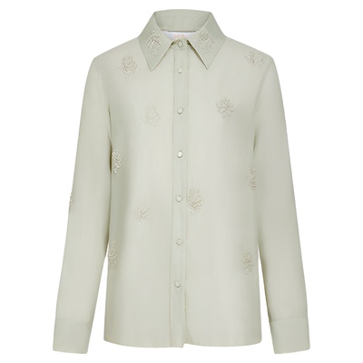 HUI卉淡结绿环保高品玻璃纱衬衫