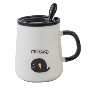 马克杯带盖勺陶瓷喝水杯女生新款2025家用牛奶杯子男办公室咖啡杯