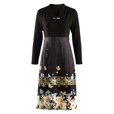 马天奴新中式国风拼接连衣裙