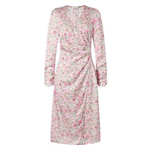 MOISSAC摩萨克春装侧开叉裙摆樱花粉碎花长款长袖连衣裙女