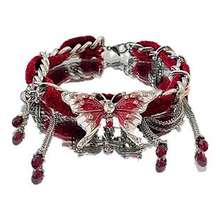 红色丝绒蝴蝶流苏项圈女秋冬配饰项链颈链choker蛇年本命新年礼物