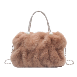 毛绒褶皱云朵包女2025新款链条斜挎包手提高级感冬季毛茸茸小方包