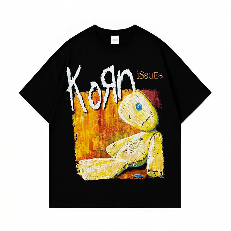 Korn科恩乐队复古摇滚风短袖T恤男女款黑色印花vintage潮牌纯棉夏