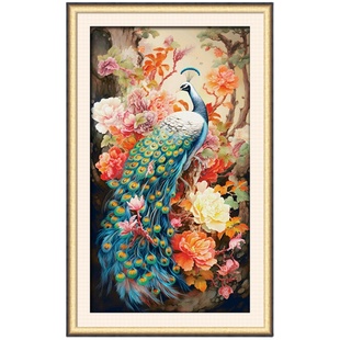 ks十字绣2025年新款孔雀牡丹花客厅玄关挂画大气手工自己绣晚霞披
