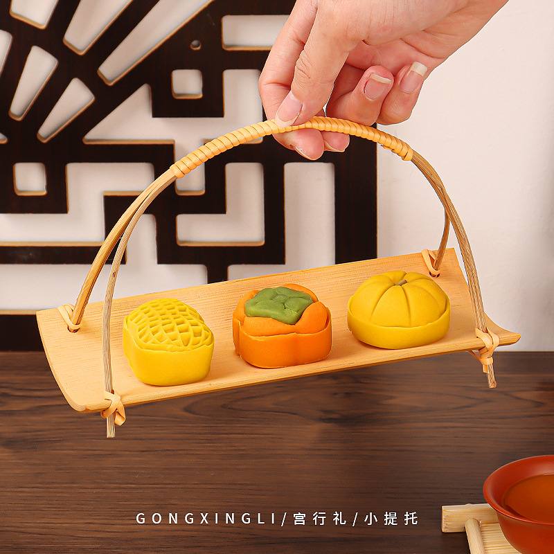 竹制品竹制日式毛巾托提手点心茶道盘糕点盘干茶点盘竹编果盘篮