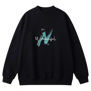 秋冬季新款半高领卫衣男生加绒加厚青少年上衣潮流宽松打底衫男装