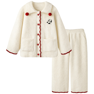 Pinksea半边绒睡衣女款秋冬季加厚保暖高级感2026新款家居服套装