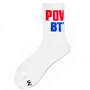 D.M男袜 运动健身袜子中高筒毛圈底加厚潮流字母休闲百搭商务纯色