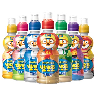 韩国进口pororo啵乐乐儿童饮料葡萄草莓牛奶味整箱批24瓶果汁饮品