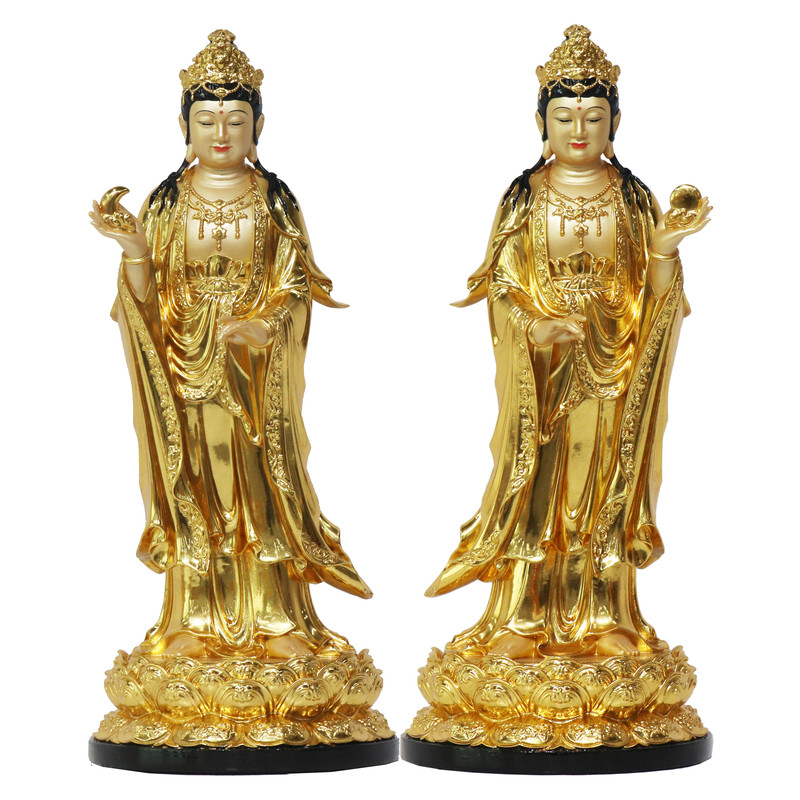 东方三圣佛像树脂贴金药师佛日光月光菩萨家用寺庙供奉摆件礼佛