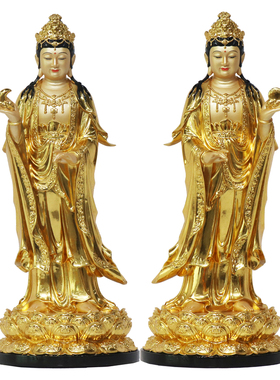 东方三圣佛像树脂贴金药师佛日光月光菩萨家用寺庙供奉摆件礼佛