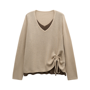 微胖的喵喵大码女装胖mm秋季穿搭巨显瘦抽绳打底内搭针织上衣2041