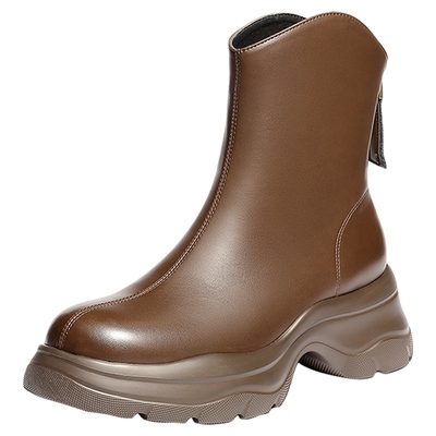 森达弹力靴女2025冬新商场同款厚底增高显瘦休闲中筒靴XSX01DZ5