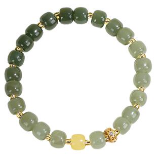 和田玉手串真品天然渐变菠菜绿碧玉女生手链马年礼物送妈妈