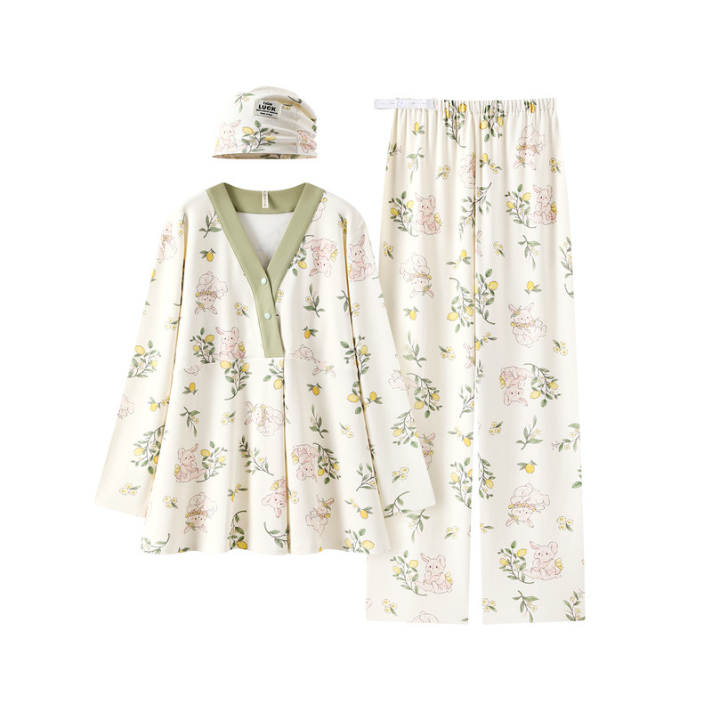 (带帽子)春夏纯棉薄款月子服产前产后产妇春秋季孕妇哺乳喂奶睡衣