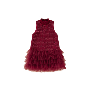 女童红色连衣裙唐装儿童冬装裙子女孩新中式拜年服冬裙童装公主裙