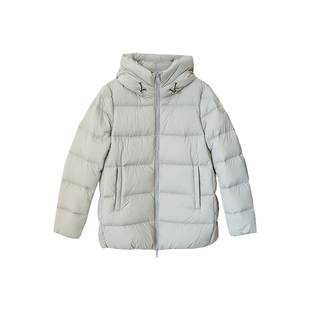 安心暖！满满90鹅绒填充 简约光洁拉链口袋连帽蓬松中长款羽绒服