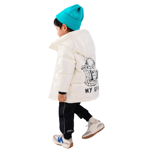 韦氏冬装胸章款羽绒服儿童外套连帽白鸭绒加厚保暖太空人创意印花