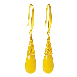 宫里上新蜜蜡耳环女天然琥珀耳饰纯银黄色耳坠生日新年本命年礼物