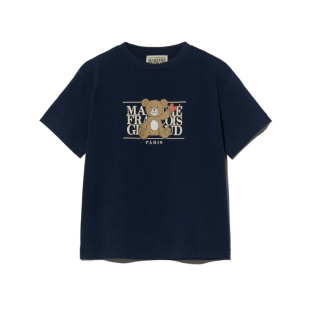 2025夏季新款韩国Marithe童装短袖男女童小熊印花圆领纯棉休闲T恤