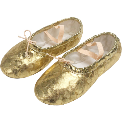 金色银色软底儿童亮革舞蹈鞋