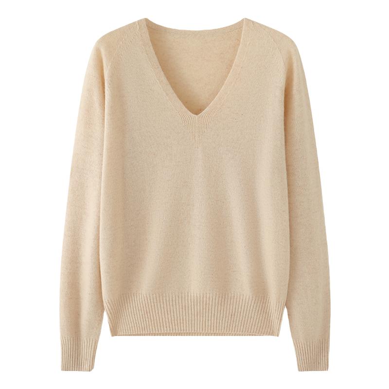 意大利温柔系纯色山羊绒衫女秋冬V领内搭羊毛针织打底衫宽松毛衣