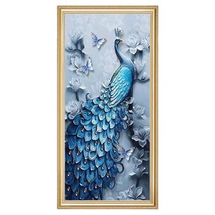 玄关装饰画现代简约走廊尽头挂画玄幻画竖版孔雀过道壁画客厅油画