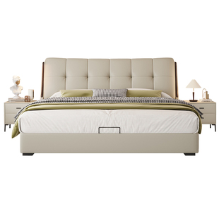 DDC真皮床双人床主卧大床高端大气现代简约黑色泡芙床落地1米8床