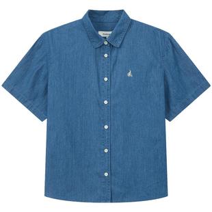 【新品】BEANPOLE滨波 夏季女士全棉牛仔复古短袖质感翻领衬衫