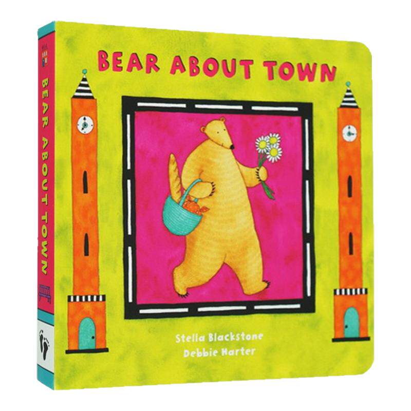 【90选3】送音频 快乐的比尔熊英文原版 Bear on a Bike /About Town /in a Square / Busy Family 纸板书 启蒙认知绘本 Barefoot