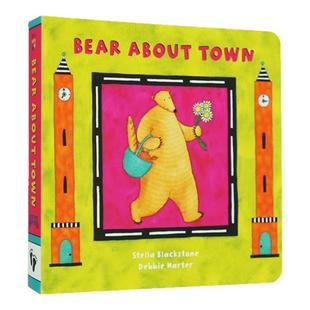 【90选3】送音频 快乐的比尔熊英文原版 Bear on a Bike /About Town /in a Square / Busy Family 纸板书 启蒙认知绘本 Barefoot