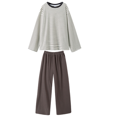 女童春秋冬德绒睡衣条纹家居服潮