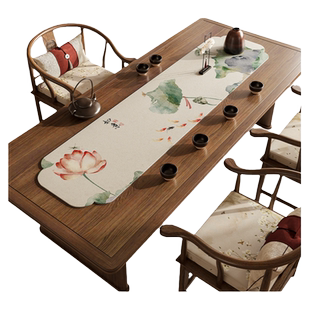 新中式禅意中国风茶几桌旗轻奢高端茶台桌布中间长条复古茶桌垫布