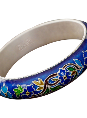 滇庆堂女高档足银纯手工珐琅银镯