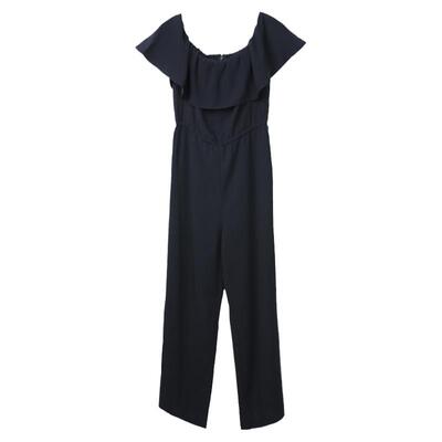 一字肩松紧腰荷叶边领体裤