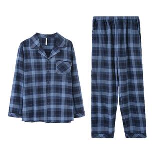 安之伴春秋冬季磨毛纯棉睡衣男2025新款开衫长袖复古格子家居服