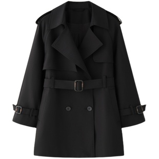 TEASEL「精致翘楚」高密抗皱修身中长款双排扣挡风系带风衣外套