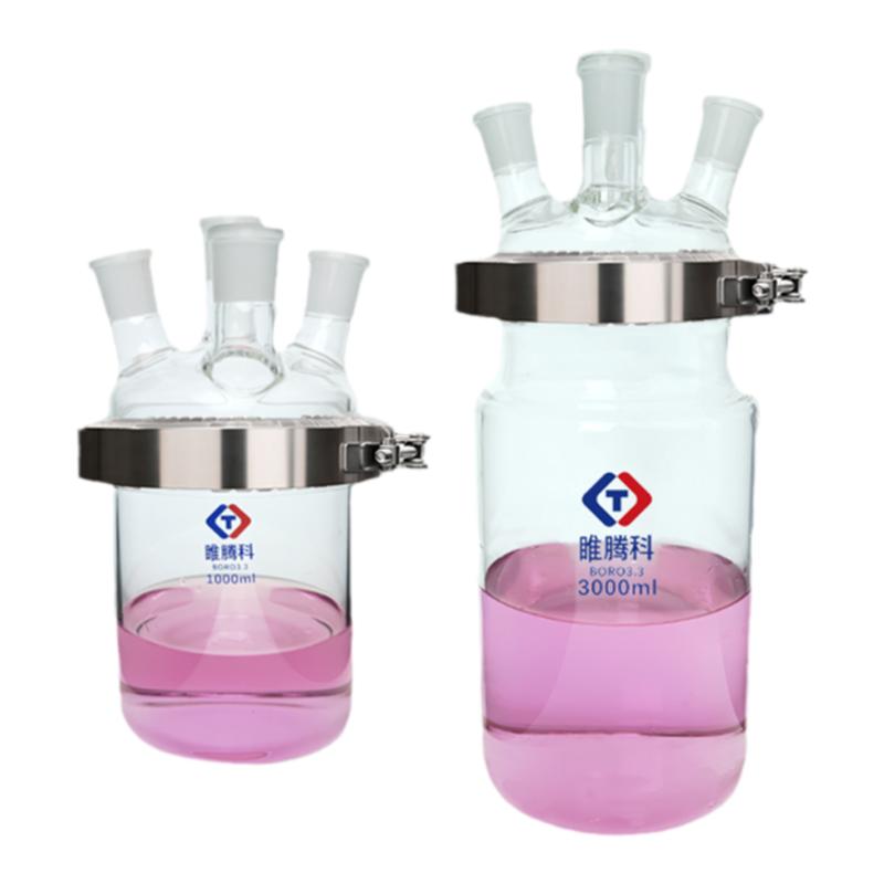 筒形平底烧瓶开口反应瓶反应釜三口四口圆底筒烧瓶分离式250ml500ml1000ml实验室玻璃磁力加热浴锅加热套