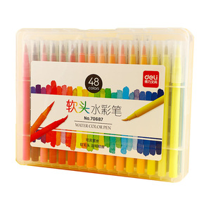 得力软头水彩笔彩笔小学生专用绘画套装彩色学生用双头小学儿童可洗画画无毒可水洗幼儿园画画笔24色36色48色