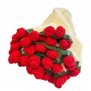 自制成品渐变玫瑰花束毛毯子纯手工编织披肩实用送女友闺蜜礼物棉