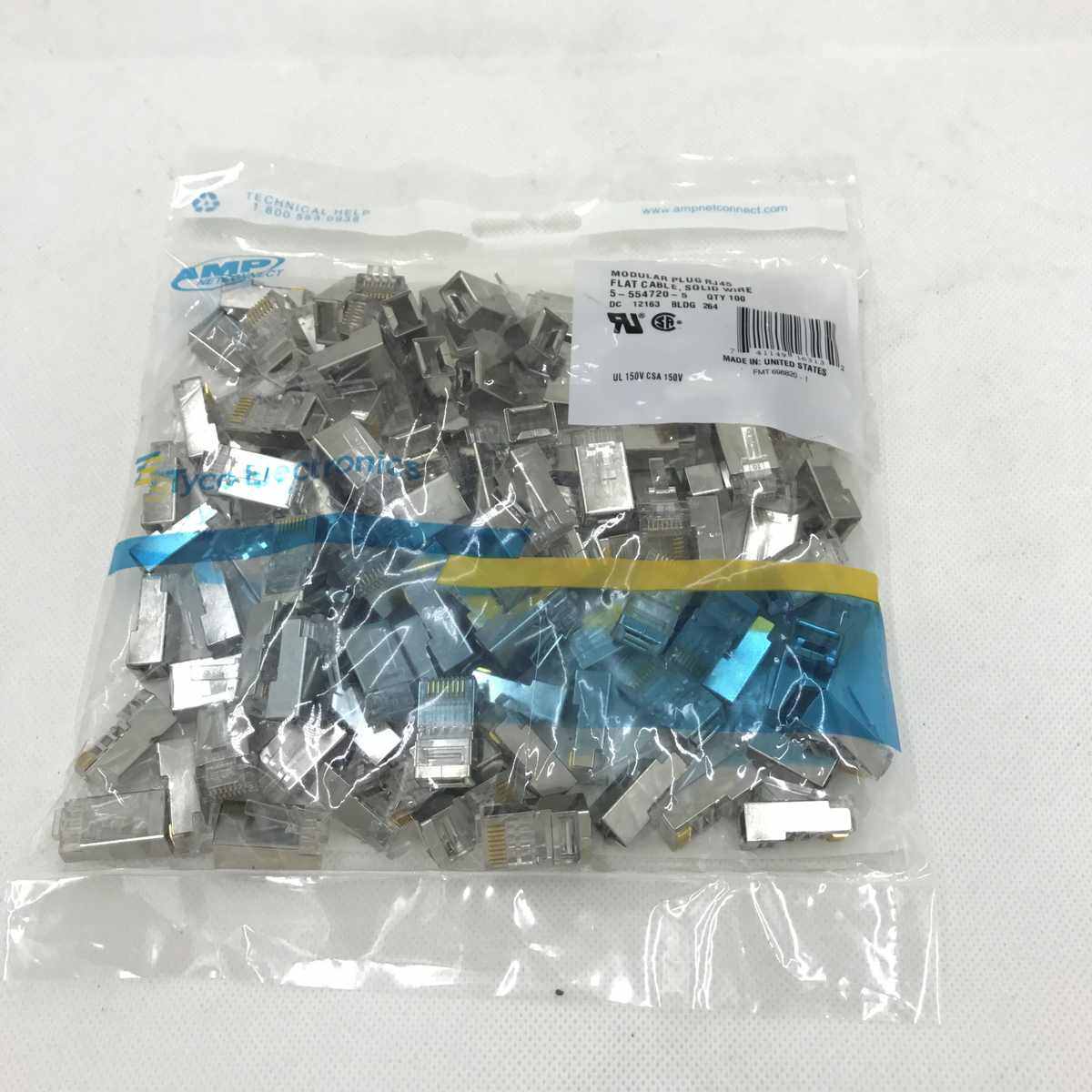 AMP安普水晶头CAT6千兆网络水晶头RJ45六类带屏蔽水晶头镀金8P8C