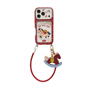 新年红色刺绣小马卡包可插卡适用苹果17promax手机壳iphone17pro大视窗16pro挂件手绳15本命年14防摔保护套13