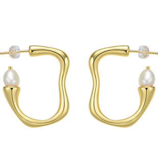 京润珍珠谷影S925淡水珍珠耳钉6-7mm白色米形珍珠耳环节日礼物女D