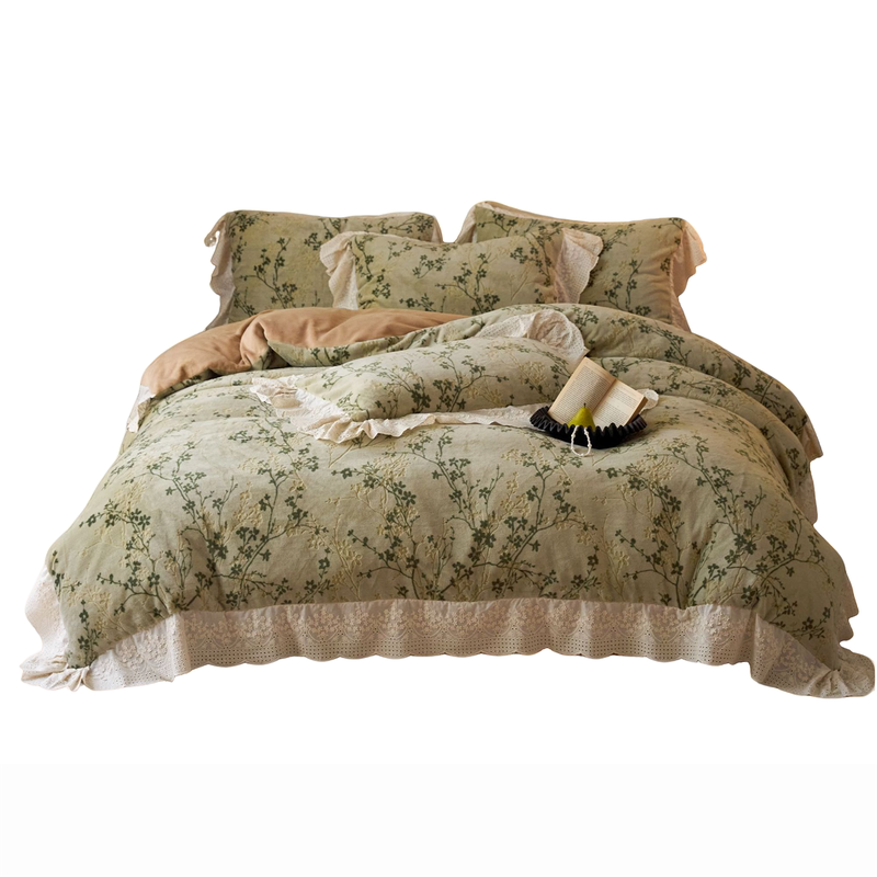 法式轻奢保暖雕花牛奶绒绿四件套