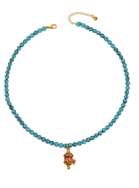 中古仿绿松石串珠蓝色项链时尚小众设计毛衣链文艺复古简约锁骨链